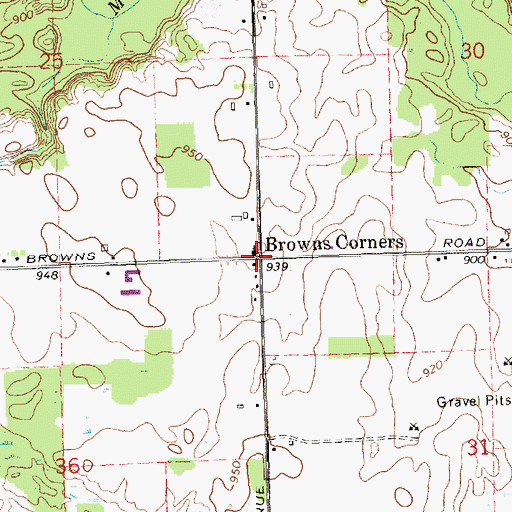 Topographic Map of Browns Corners, MI