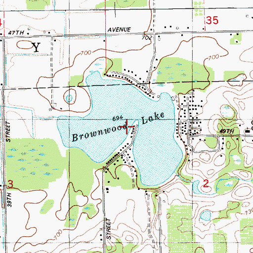 Topographic Map of Brownwood Lake, MI