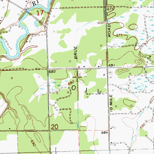 Topographic Map of Brue Drain, MI