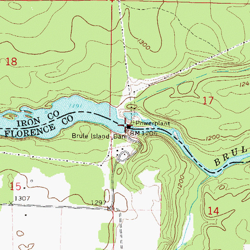 Topographic Map of Brule Island Dam, MI