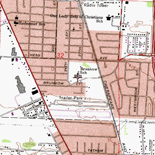Topographic Map of Brunkow School, MI