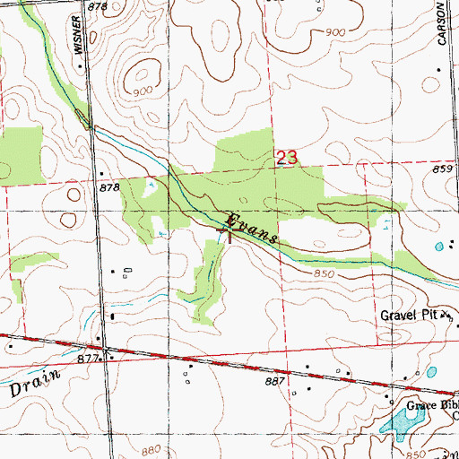 Topographic Map of Bruno Drain, MI