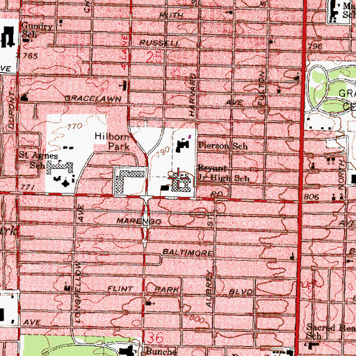 Topographic Map of Bryant Junior High School, MI