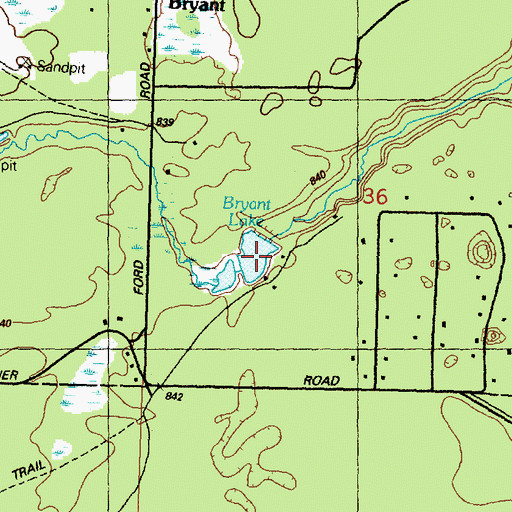 Topographic Map of Bryant Lake, MI
