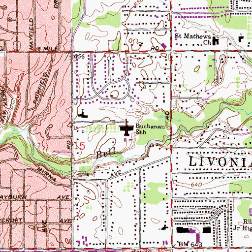 Topographic Map of Buchanan School, MI
