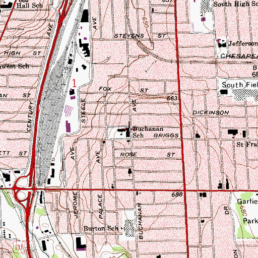 Topographic Map of Buchanan Elementary School, MI
