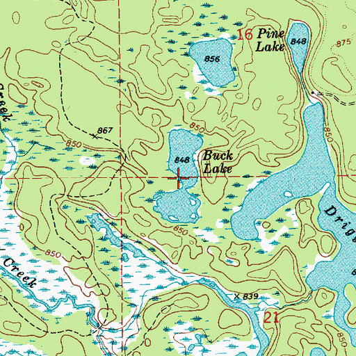 Topographic Map of Buck Lake, MI