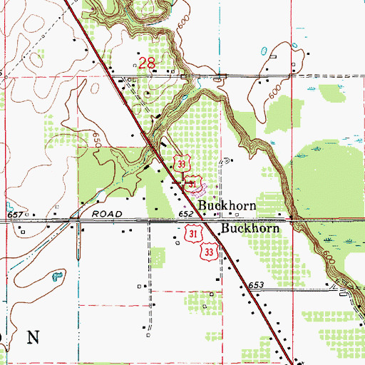 Topographic Map of Buckhorn, MI