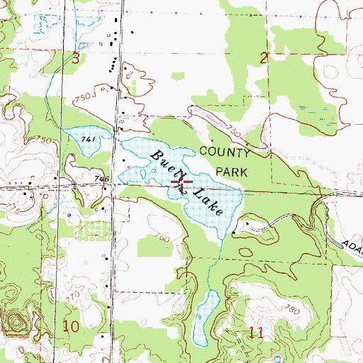 Topographic Map of Buell Lake, MI