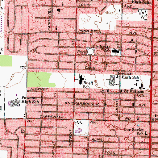 Topographic Map of Buell School, MI