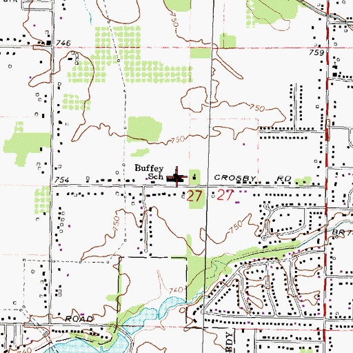 Topographic Map of Buffey School, MI