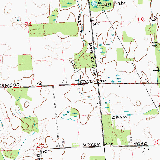 Topographic Map of Bullet Drain, MI