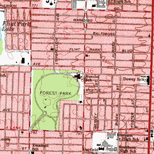 Topographic Map of Bunche School, MI