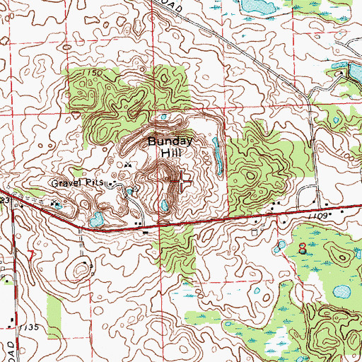 Topographic Map of Bunday Hill, MI