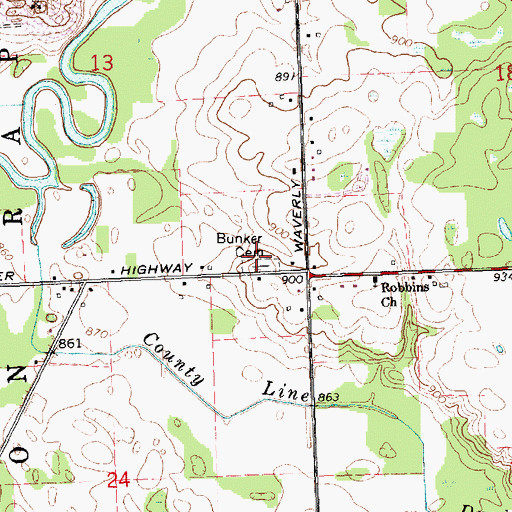 Topographic Map of Bunker Cemetery, MI