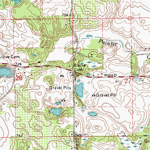 Topographic Map of Burke Cemetery, MI