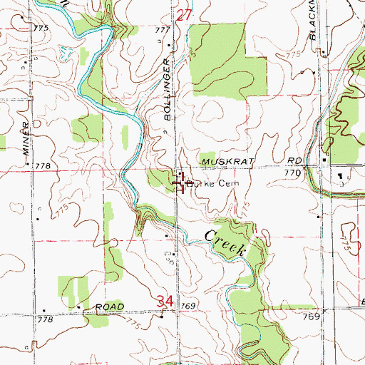 Topographic Map of Burke Cemetery, MI