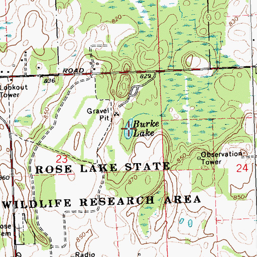 Topographic Map of Burke Lake, MI
