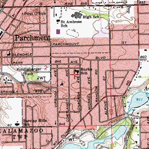 Topographic Map of Burke School, MI