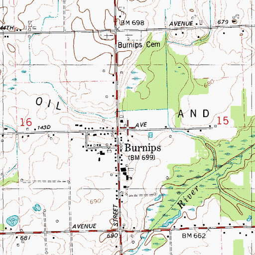 Topographic Map of Burnips, MI