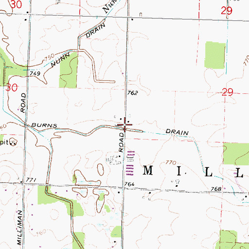 Topographic Map of Burns Drain, MI
