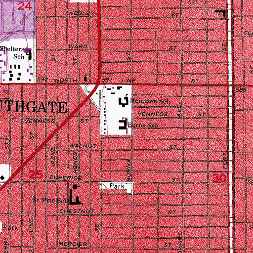 Topographic Map of Burns School, MI