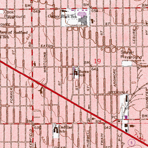 Topographic Map of Burns School, MI