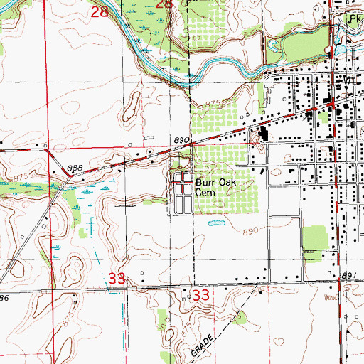 Topographic Map of Burr Oak Cemetery, MI