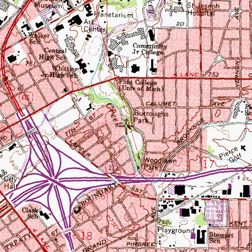 Topographic Map of Burroughs Park, MI