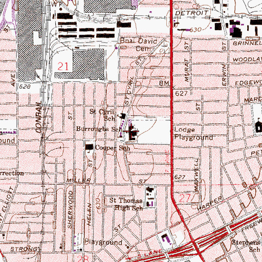 Topographic Map of Burroughs School, MI