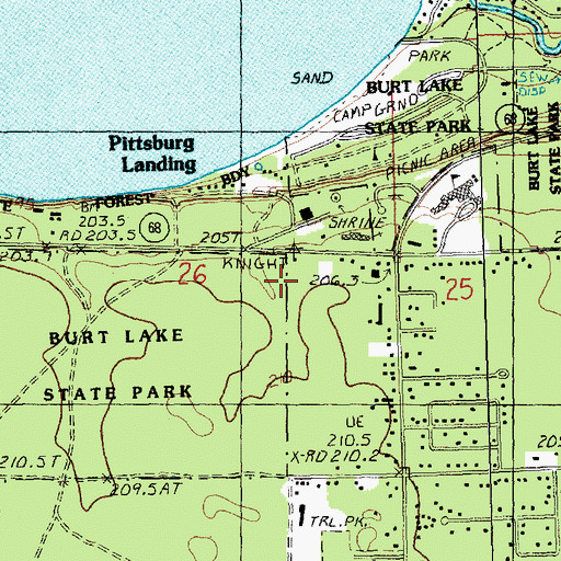 Topographic Map of Burt Lake State Park, MI