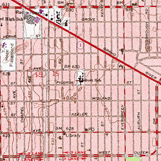 Topographic Map of Burt School, MI