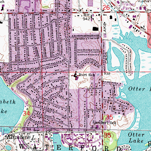 Topographic Map of Burt School, MI