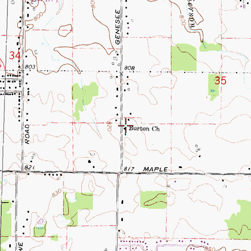Topographic Map of Burton Church, MI
