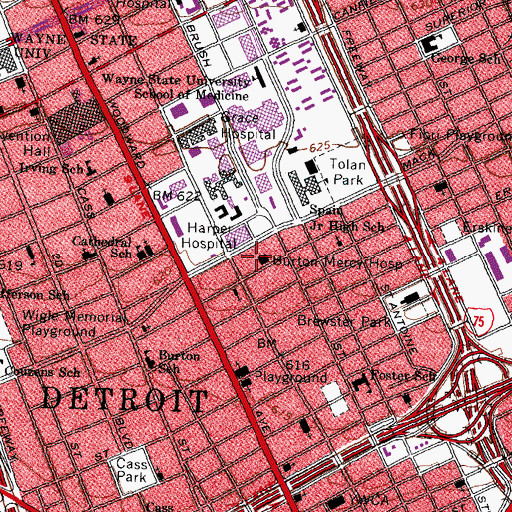 Topographic Map of Burton Mercy Hospital, MI