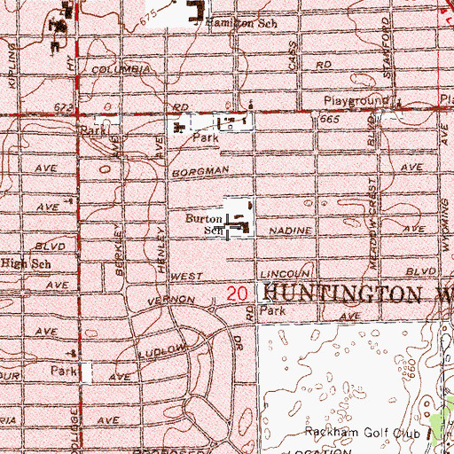 Topographic Map of Burton School, MI