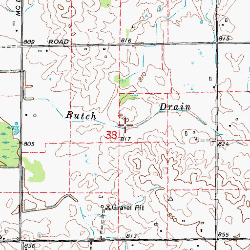 Topographic Map of Butch Drain, MI