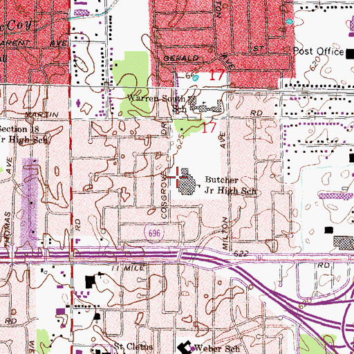 Topographic Map of Butcher Junior High School, MI