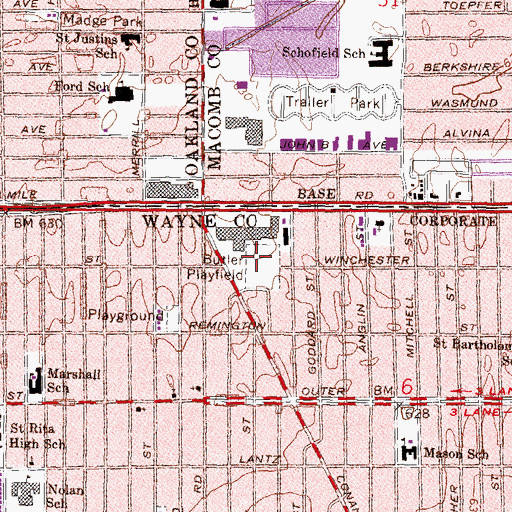Topographic Map of Butler Playfield, MI