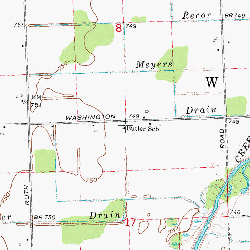 Topographic Map of Butler School, MI