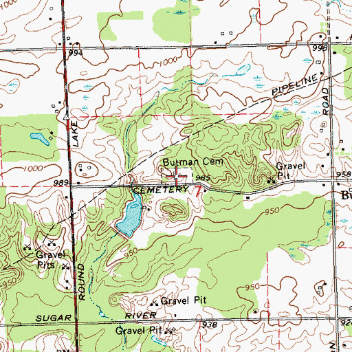 Topographic Map of Butman Cemetery, MI