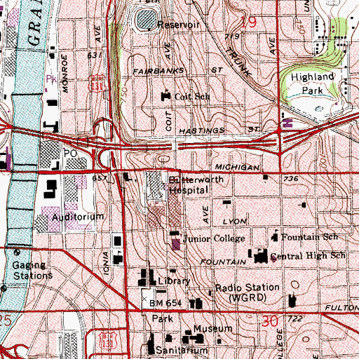 Topographic Map of Spectrum Health - Butterworth Campus, MI