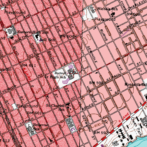 Topographic Map of Butzel Junior High School, MI