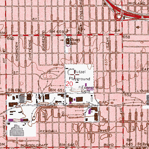 Topographic Map of Butzel Playground, MI