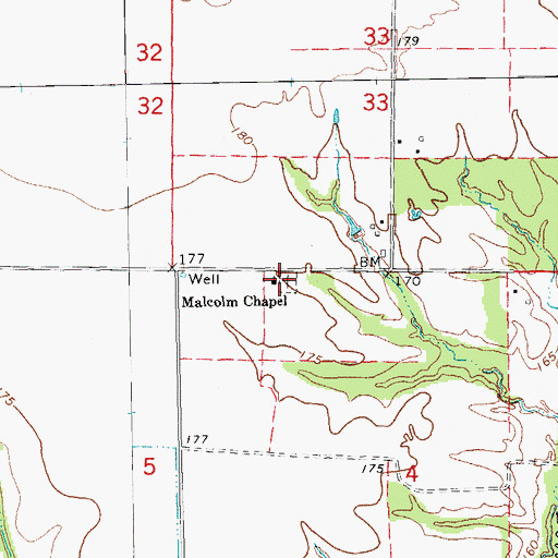 Topographic Map of Malcolm Cemetery, AR
