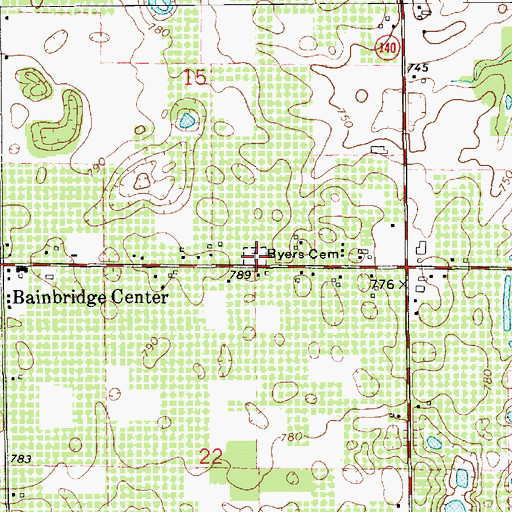 Topographic Map of Byers Cemetery, MI