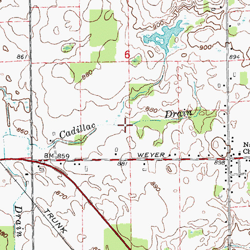 Topographic Map of Cadillac Drain, MI