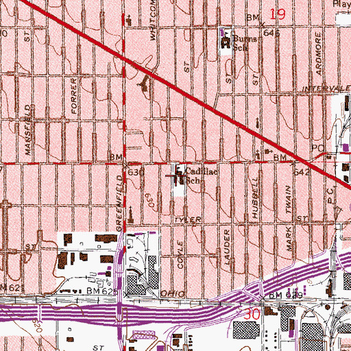 Topographic Map of Cadillac School, MI