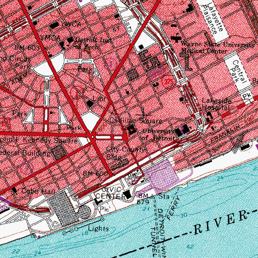 Topographic Map of Cadillac Square, MI