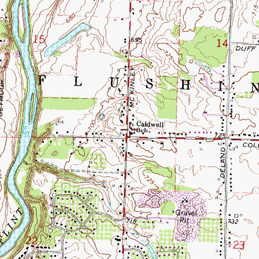 Topographic Map of Caldwell School, MI